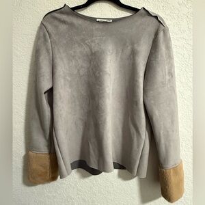 Zara gray suede sweater with fur cuffs. Size M